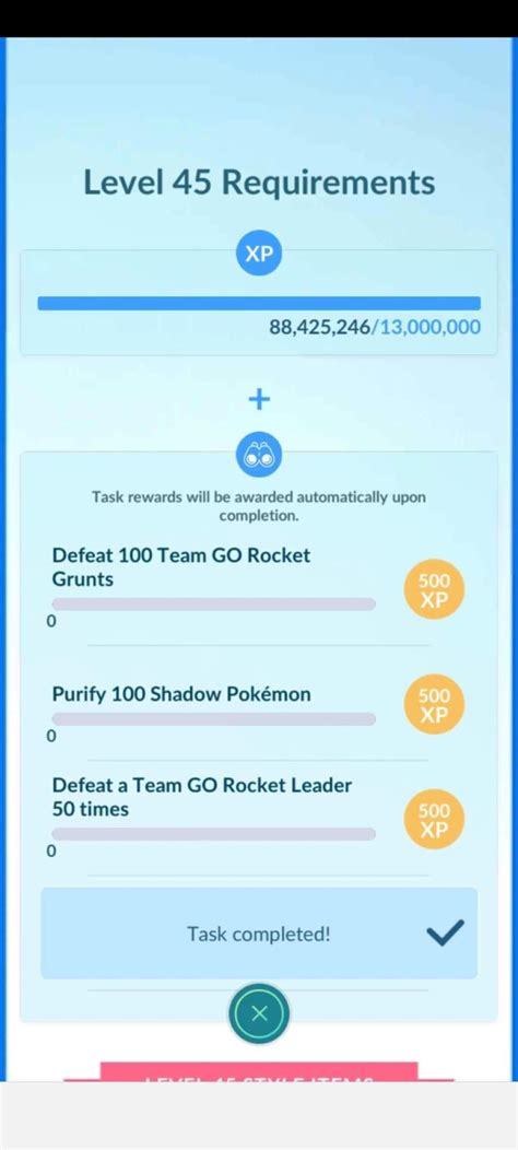 level 45 pokemon go tasks